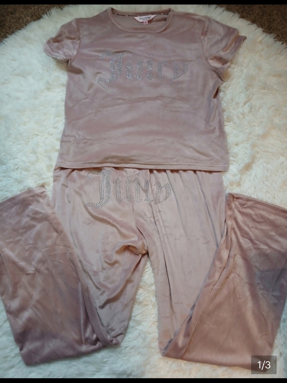 Juicy Couture Blush Pink Velour Rhinestone Logo Pajama Set
